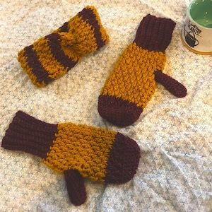 Handmade Crochet Mitten Headband Set